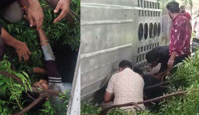 तेज रफ्तार बस सोनकच्छ के पास पलटी, चपेट में आने एक की मौत ,कई घायल