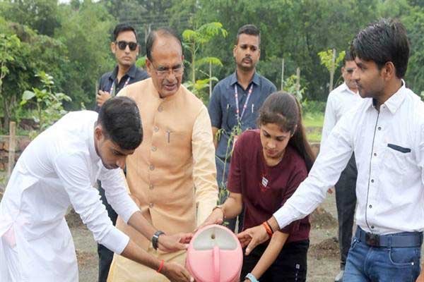 मुख्यमंत्री चौहान ने पीपल, कदंब और महुआ के पौधे रोपे