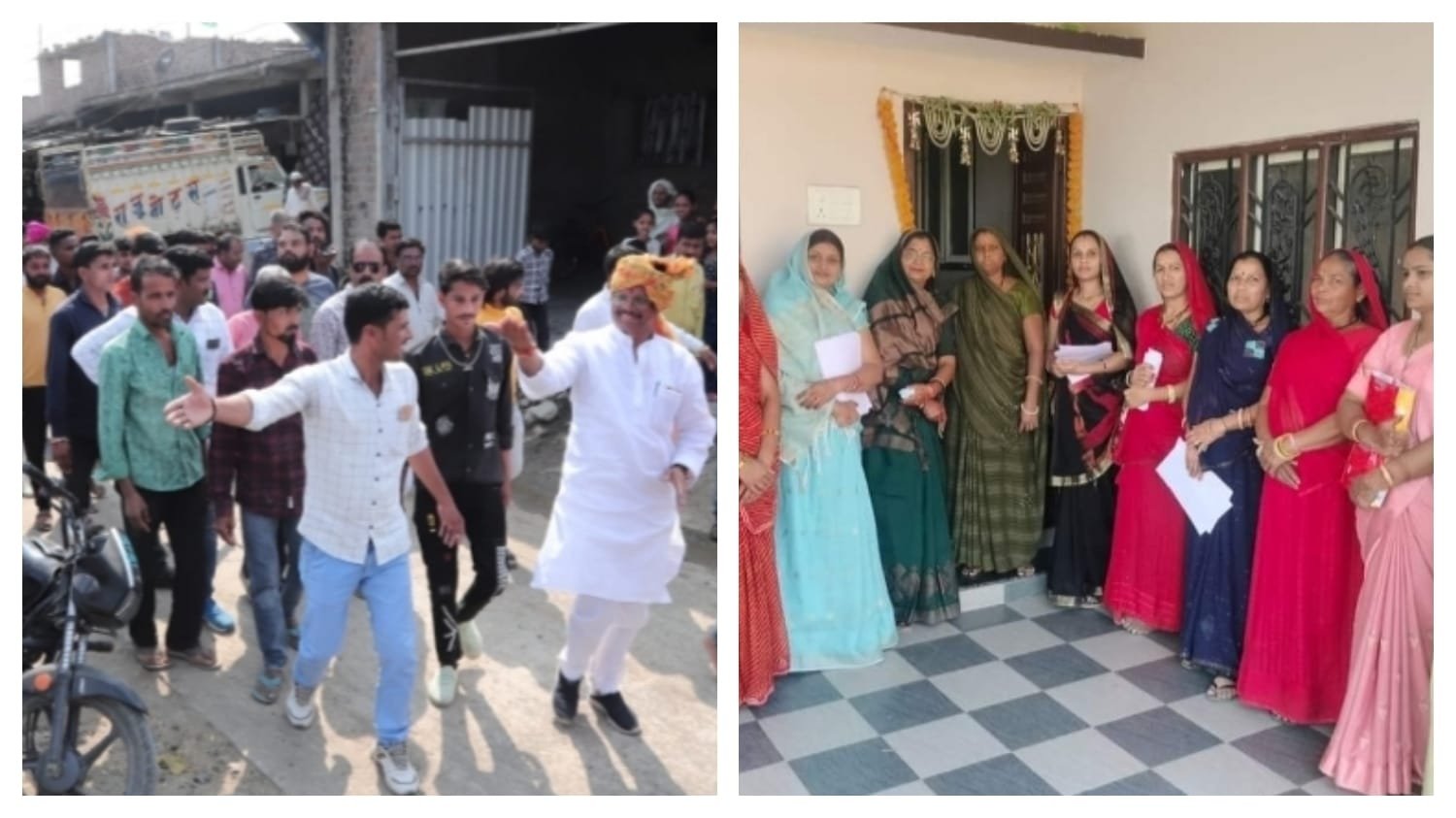 कुलदीप बुंदेला का जोशीला जनसंपर्क बुंदेला भी महिला कार्यकर्ताओं के साथ मांग रहीं पति के लिए आशीर्वाद