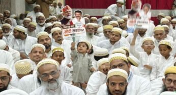 भोपाल संसदीय सीट से भाजपा प्रत्याशी आलोक शर्मा ईद के मौके पर हैदरी मस्जिद पहुंचे तो लहराए मोदी के पोस्टर
