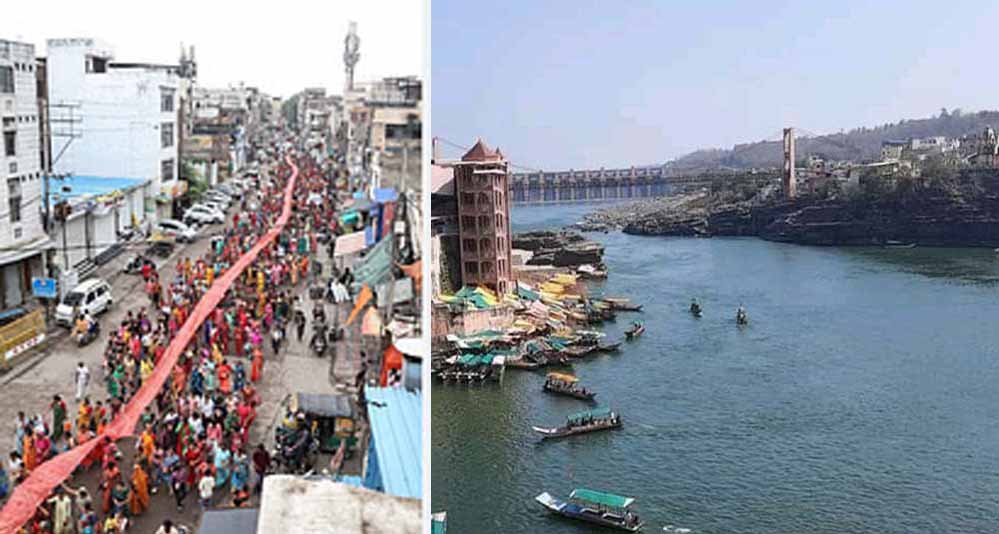 1101 फीट की चुनरी मां नर्मदा की , हजारों महिलाओं ने थामी, ढंक गई पूरी सड़क
