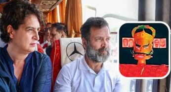 देवगुराडिया में रावण के 10 सिरों में राहुल गांधी-प्रियंका की फोटो, कांग्रेस ने की FIR की मांग