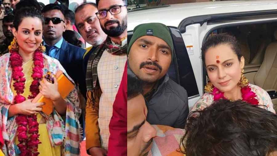 मां बगलामुखी देवी के दर्शन करने पहुंची अभिनेत्री और भाजपा सांसद कंगना रणौत