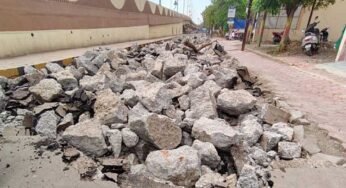 खजराना चौराहे से गणेश मंदिर तक की सर्विस रोड की मरम्मत का काम शुरू