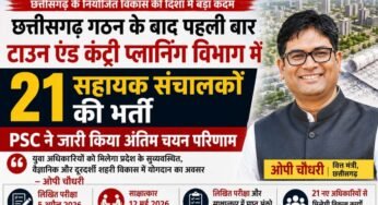 छत्तीसगढ़ बनने के बाद पहली बार टाउन एंड कंट्री प्लानिंग विभाग में सहायक संचालक (योजना) के 21 पदों पर भर्ती