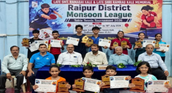 CG : रायपुर जिला मानसून लीग टेबल टेनिस प्रतियोगिता संपन्न, अर्जुन मल्होत्रा और समाया पांडे सहित कई खिलाड़ियों ने जीते खिताब …