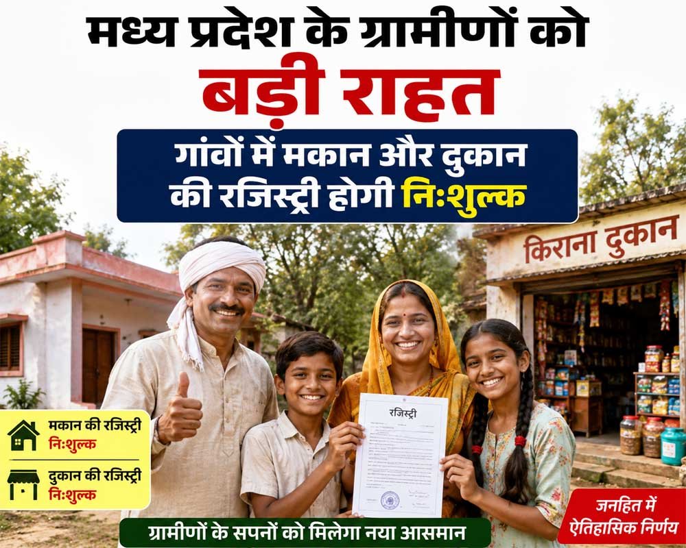 मध्य प्रदेश के ग्रामीणों को बड़ी राहत, गांवों में मकान और दुकान की रजिस्ट्री होगी निःशुल्क