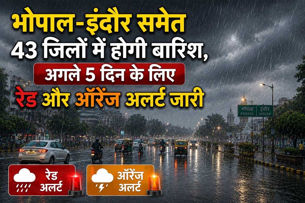 भोपाल-इंदौर समेत 43 जिलों में मूसलाधार बारिश का अलर्ट, अगले 5 दिन रेड और ऑरेंज चेतावनी जारी