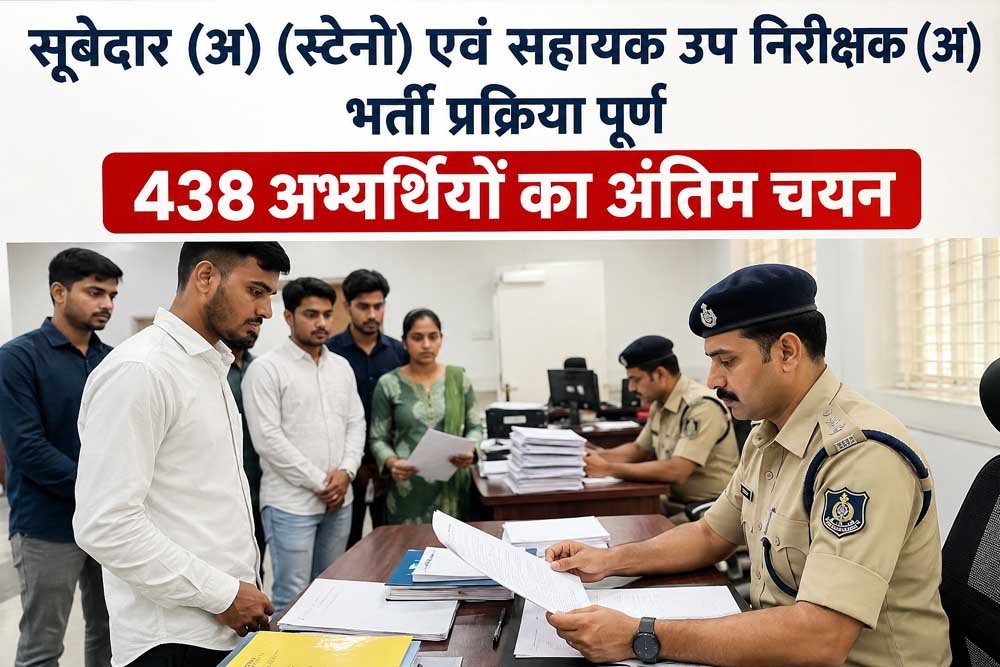 सूबेदार (अ) (स्टेनो) एवं सहायक उप निरीक्षक (अ) भर्ती प्रक्रिया पूर्ण 438 अभ्यर्थियों का अंतिम चयन