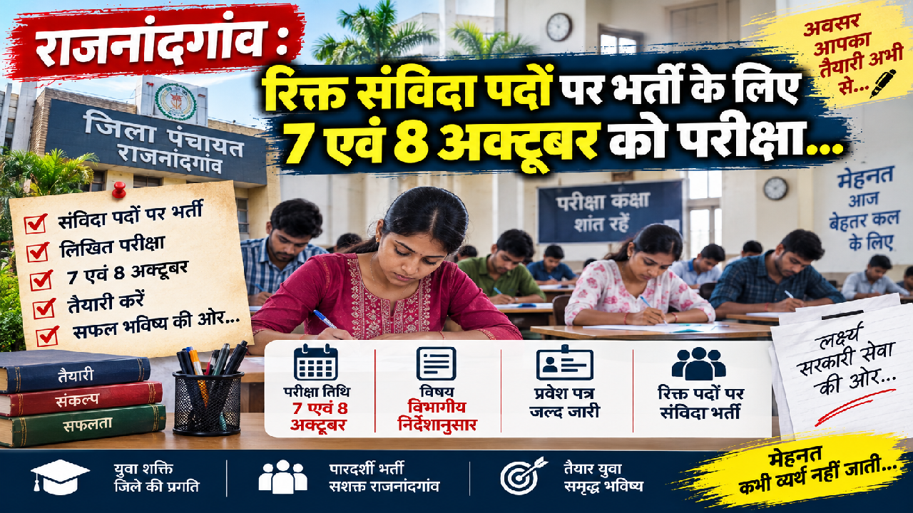 राजनांदगांव : रिक्त संविदा पदों पर भर्ती के लिए 7 एवं 8 अक्टूबर को परीक्षा…