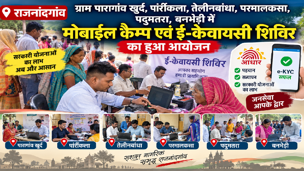राजनांदगांव : ग्राम पारागांव खुर्द, पार्रीकला, तेलीनबांधा, परमालकसा, पदुमतरा, बनभेड़ी में मोबाईल कैम्प एवं ई-केवायसी शिविर का हुआ आयोजन …