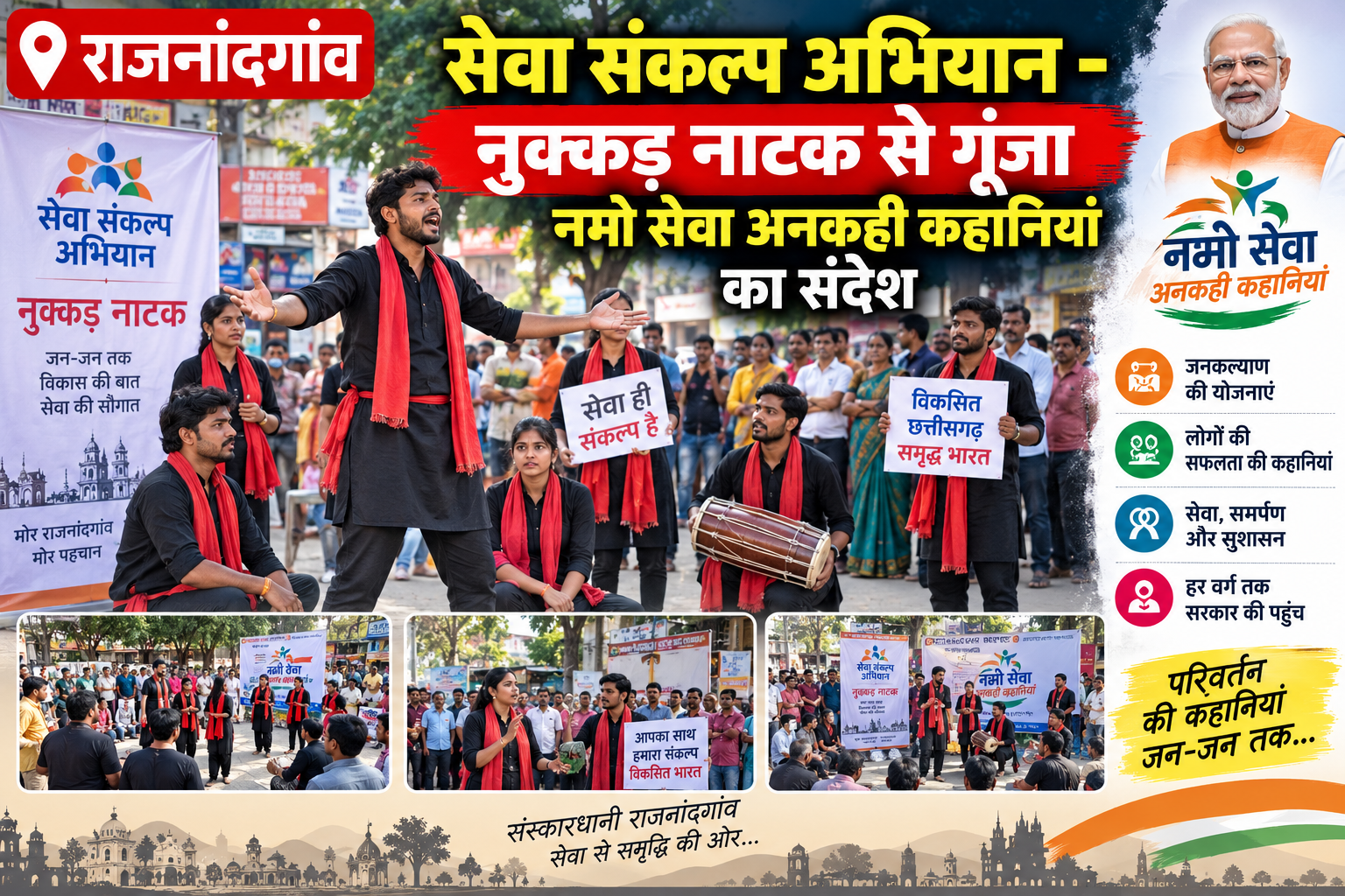 राजनांदगांव : सेवा संकल्प अभियान - नुक्कड़ नाटक से गूंजा नमो सेवा अनकही कहानियां का संदेश …