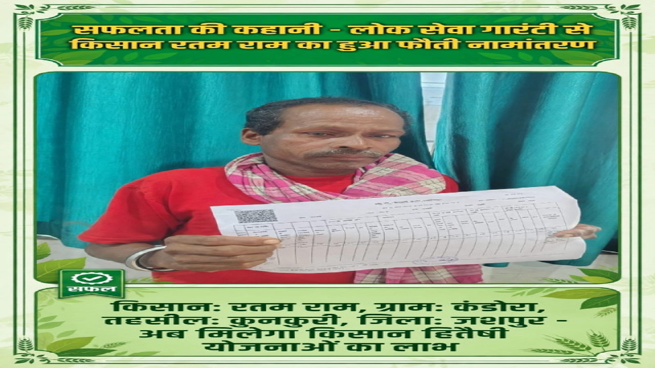 सेवा की कहानी : वर्षों से पिता के नाम दर्ज थी जमीन, लोक सेवा गारंटी से किसान रतम राम को मिला हक ...